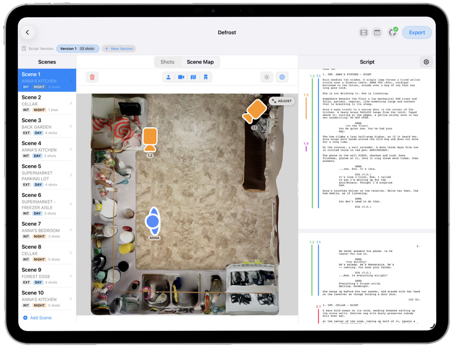 CinePlanner Scene Map on iPad